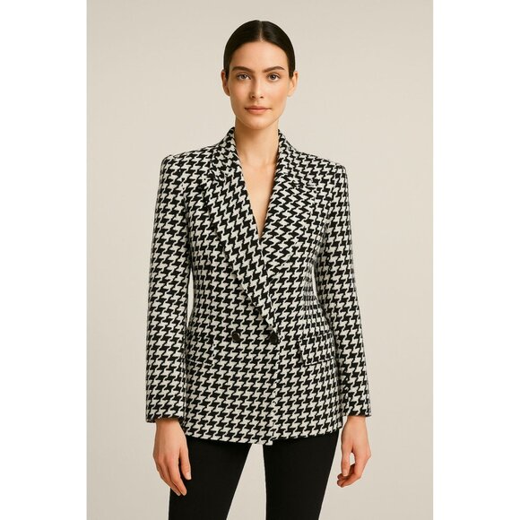 Vintage Giorgio Saint Angelo Houndstooth Black & White Wool Blazer Jacket Sz 8 M - Picture 1 of 8